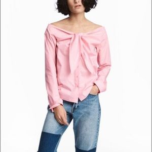 H&M | Pink Off the Shoulder Front Tie Blouse